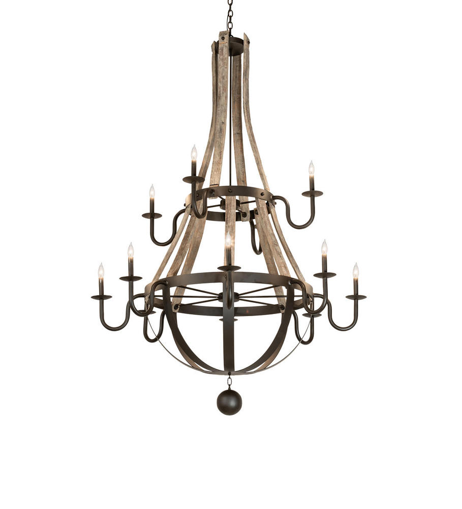 56" Wide Barrel Stave Madera 12 Light Two Tier Chandelier