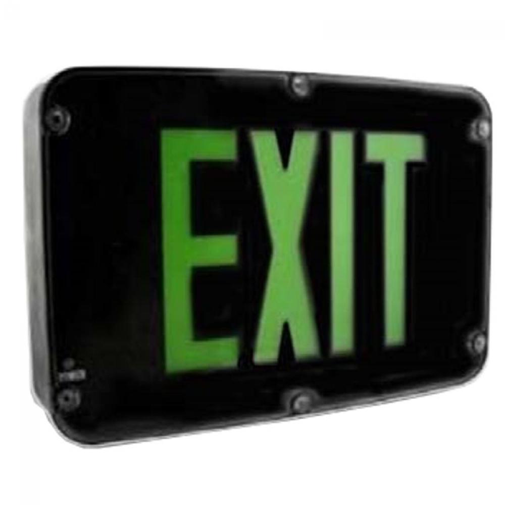 NEMA 4X RATED LED EXIT SIGN, SINGLE FACE, GREEN BLACK EM INCL.