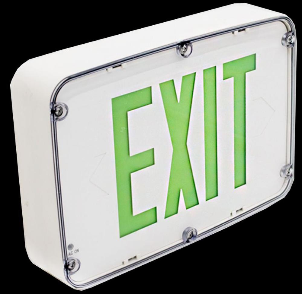 NEMA 4X RATED LED EXIT SIGN, DOUBLE FACE, GREEN WHITE EM INCL.