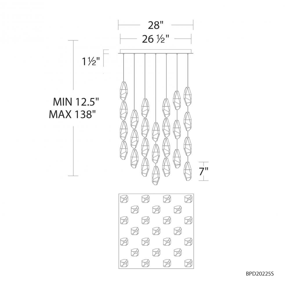 Martini 25 Light 120-277V Multi-Light Pendant (Square Canopy) in Polished Nickel with Optic Haze Q