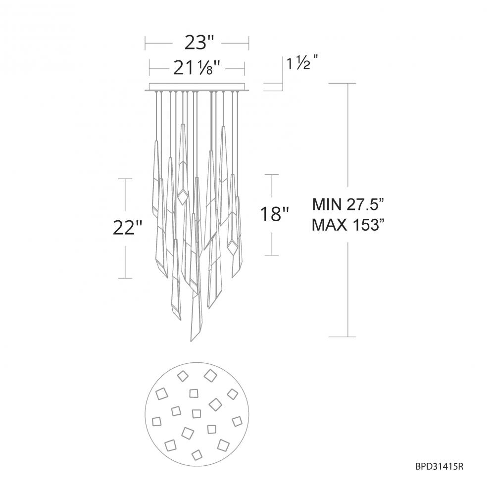 Solitude 15 Light 120-277V Multi-Light Pendant (Round Canopy) in Antique Nickel with Optic Haze Qu