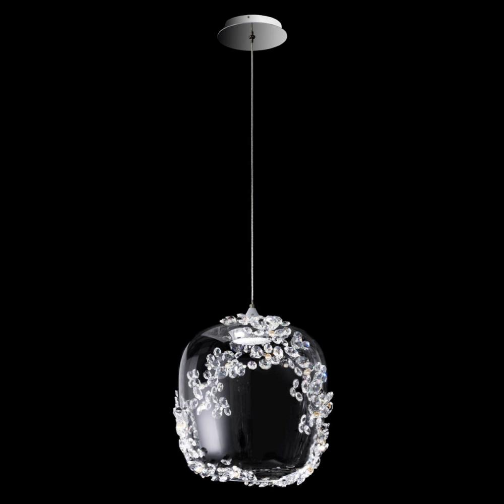 Divine 14in 3000K/3500K/4000K 120V-277V Mini Pendant in Polished Chrome with Clear Radiance Crysta