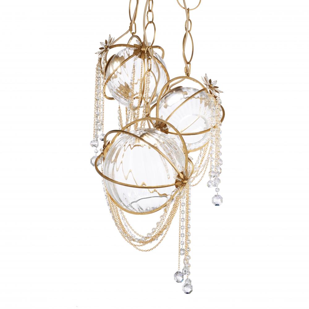 Revere 3 Light LED 3000K/3500K/4000K 120V-277V Pendant in Heirloom Gold with Clear Radiance Crysta