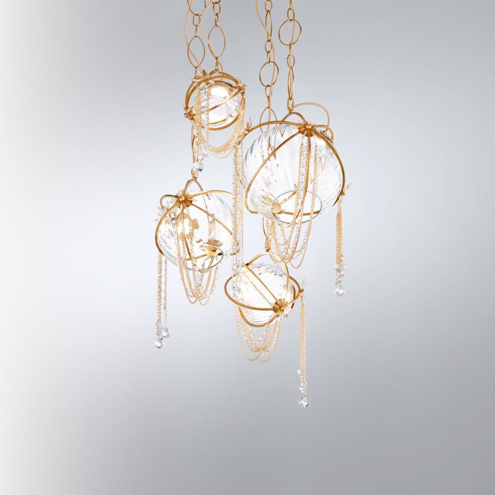 Revere 4 Light LED 3000K/3500K/4000K 120V-277V Pendant in Heirloom Gold with Clear Radiance Crysta