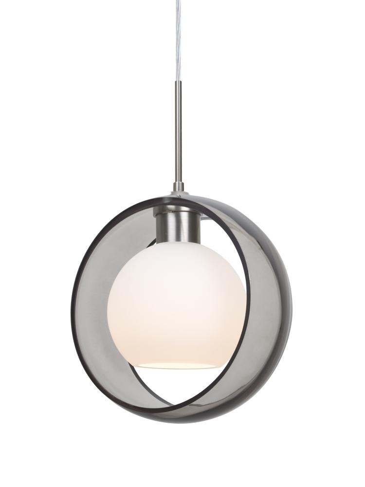 Besa Mana Pendant, Smoke/Opal, Satin Nickel Finish, 1x9W LED