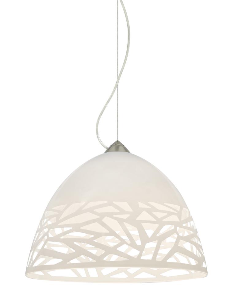 Besa Kiev Pendant, White, Satin Nickel Finish, 1x9W LED