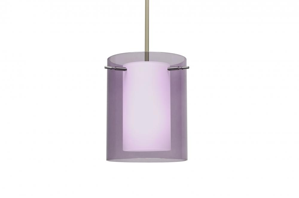 Besa Stem Pendant Pahu 8 Satin Nickel Transparent Amethyst 1x100W Medium Base