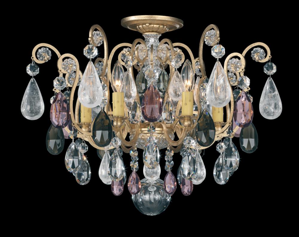 Renaissance Rock Crystal 6 Light 120V Semi-Flush Mount in Heirloom Bronze with Amethyst & Black Di