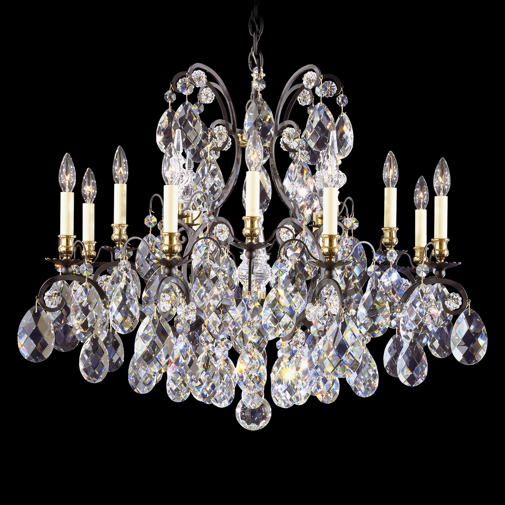 Renaissance 13 Light 120V Chandelier in Black with Heritage Handcut Crystal