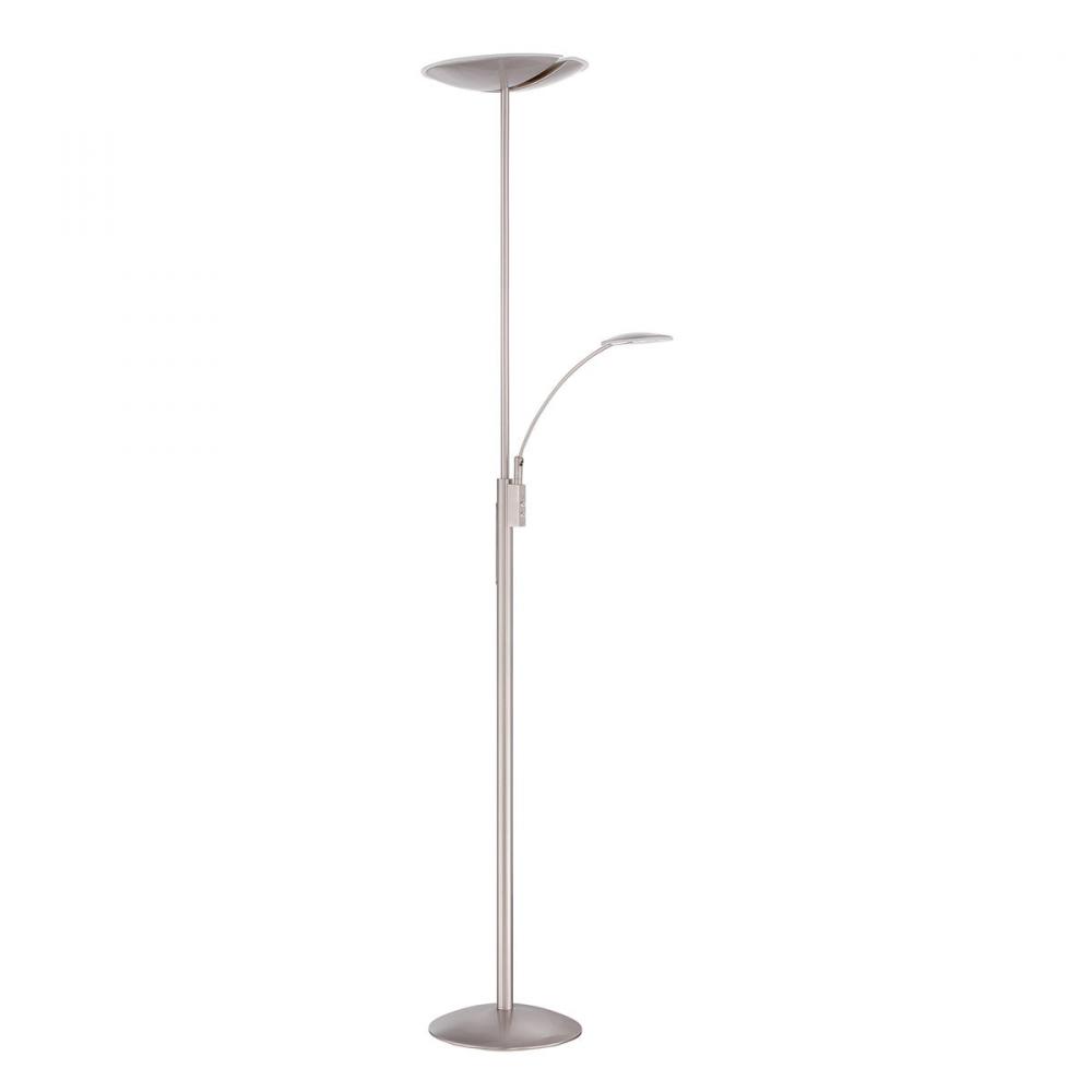 SPLITZ 72 in. Satin Nickel LED Torchiere Floor Lamp with Reading Light