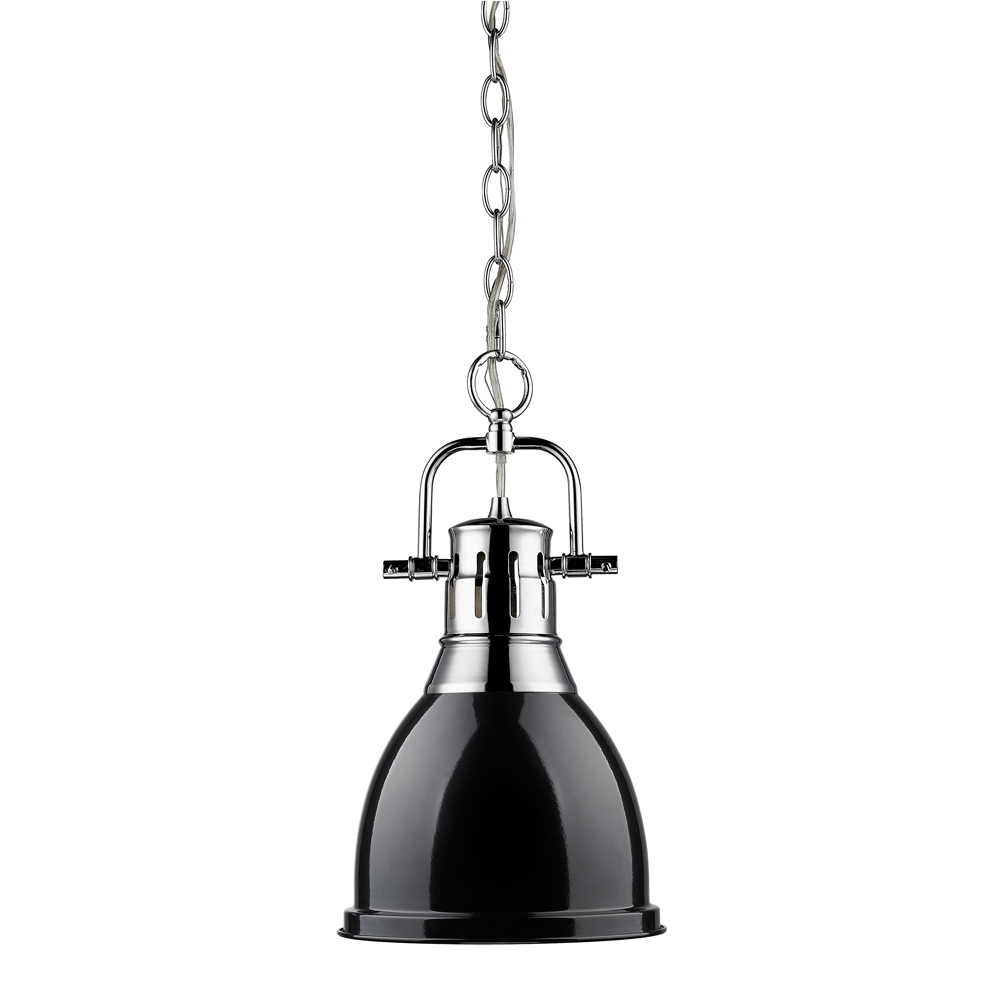 Duncan Small Pendant with Chain in Chrome with Black