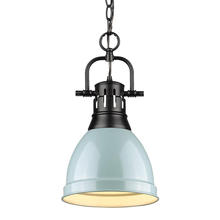 Golden 3602-S BLK-SF - Duncan Small Pendant with Chain in Matte Black with Seafoam