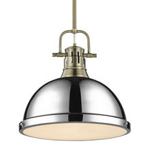 Golden 3604-L AB-CH - Duncan 1-Light Pendant with Rod in Aged Brass with Chrome