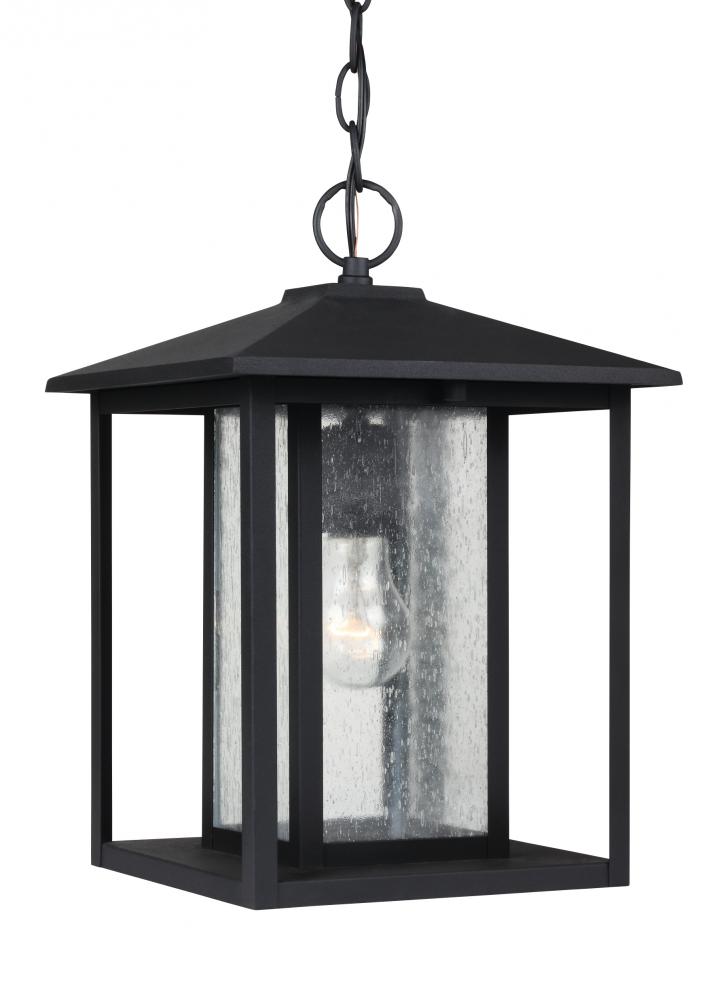 Hunnington contemporary 1-light outdoor exterior pendant in black finish  with clear seeded glass pan 62027-12 LBU Lighting