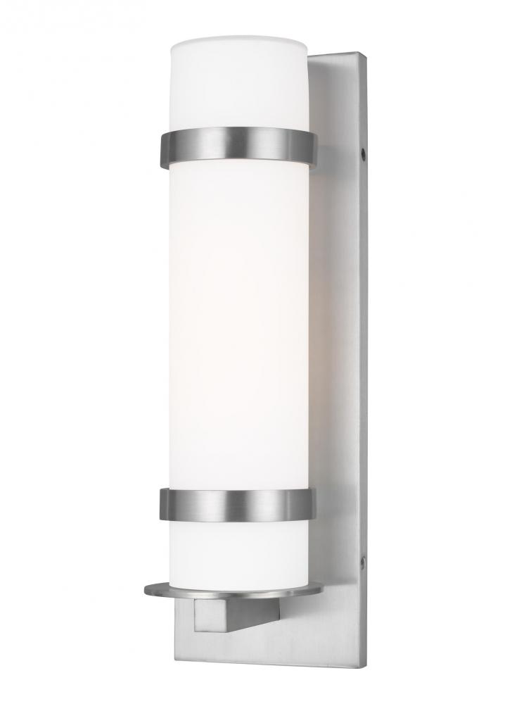 Alban modern 1-light LED outdoor exterior medium round wall lantern sconce in satin aluminum silver