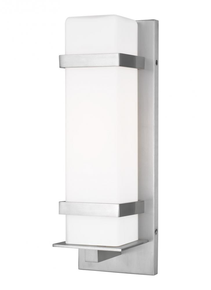 Alban modern 1-light LED outdoor exterior medium square wall lantern sconce in satin aluminum silver