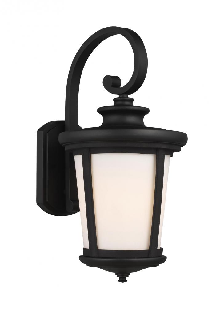 Eddington modern 1-light LED outdoor exterior large wall lantern sconce in black finish with cased o