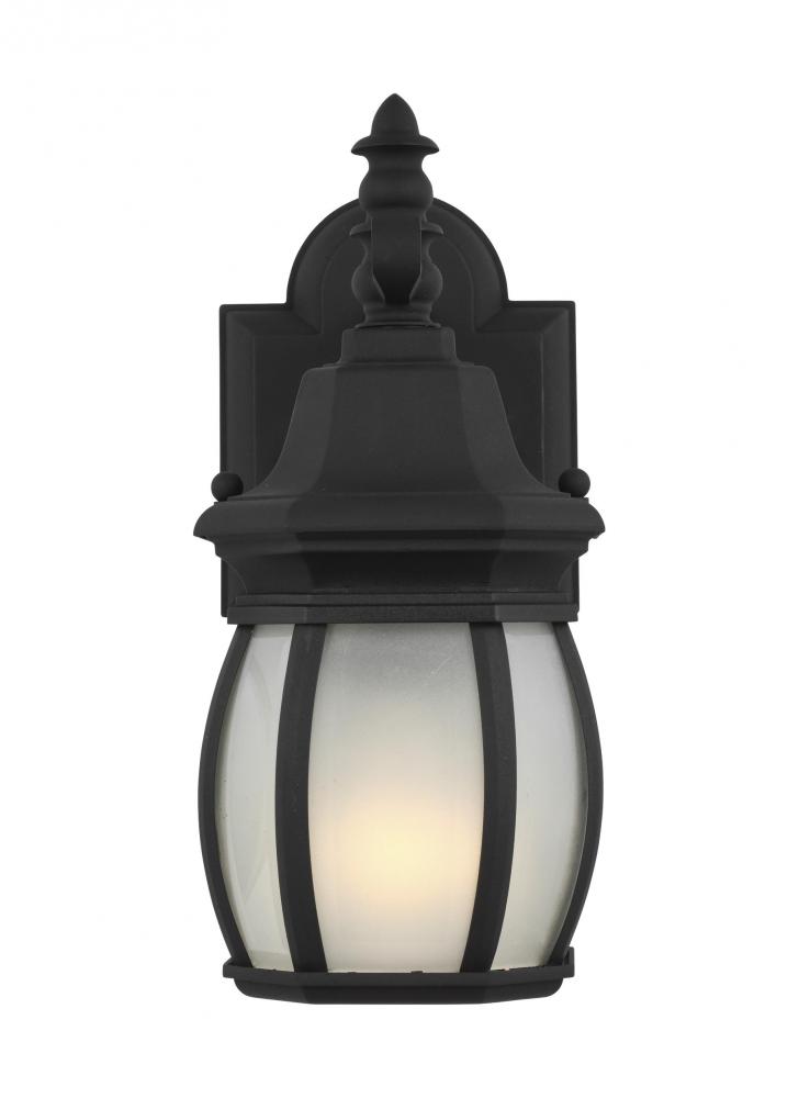 Wynfield traditional 1-light LED outdoor exterior small wall lantern sconce in black finish with fro