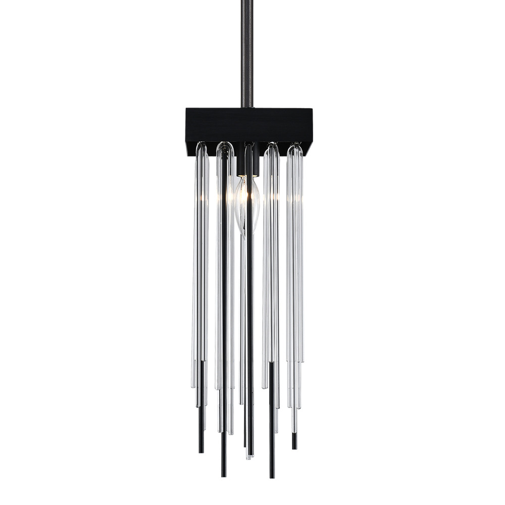 1-Light 6" Square Satin Brushed Black Convertible Flush Crystal Mini-Pendant Light