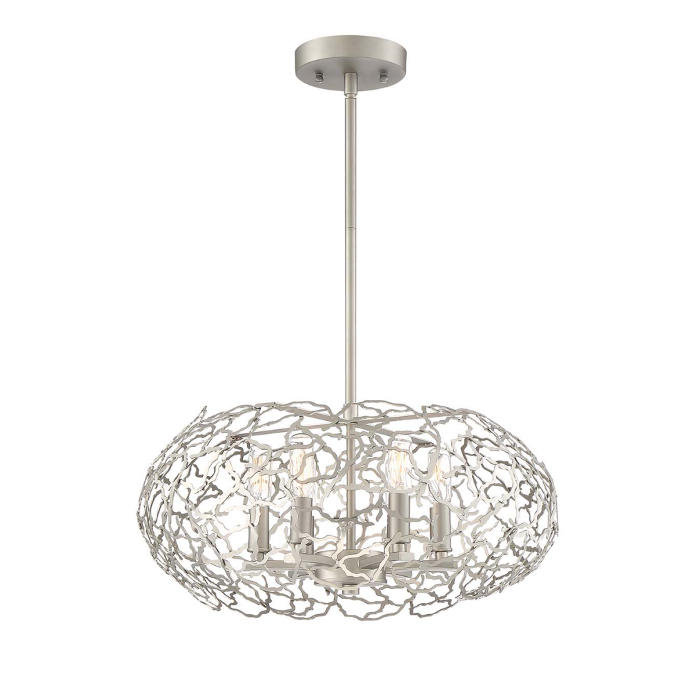 6-Light 18" Organic Satin Nickel Oval Shade Pendant Light