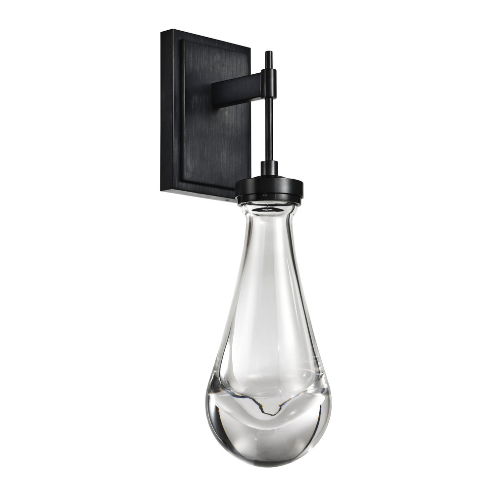 LED 3CCT 1-Light Heavy Clear Rain Drop Glass Satin Brushed Black Vertical Wall Sconce