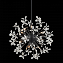 ZEEV Lighting CD10210-12-MBK - 12-Light Floral Crystal Pedal Sputnik Matte Black Pendant Light