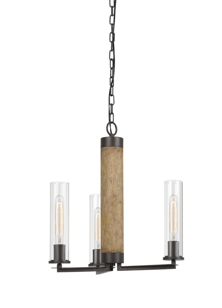 21" Height Metal and Wood Chandelier Fixture in Black/Wood Finish