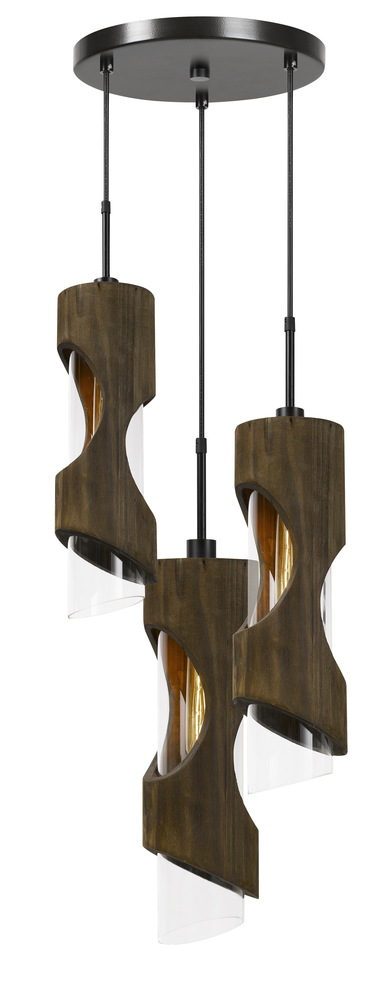 23.5 Height Glass Pendant in Smoky Wood Finish