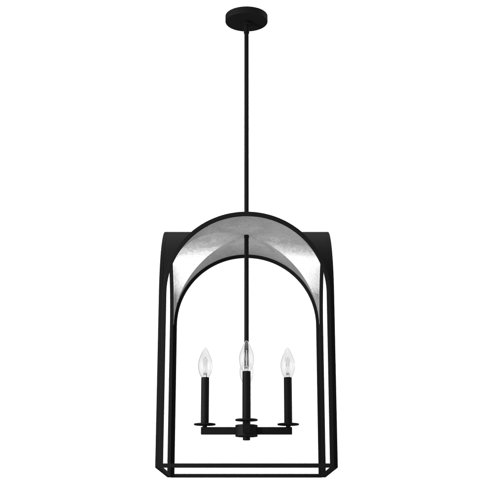 Hunter Dukestown Natural Black Iron and Silver Leaf 4 Light Large Pendant Ceiling Light Fixture