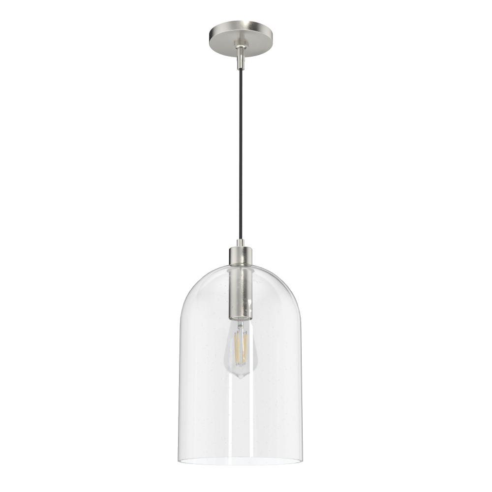 Hunter Lochemeade Brushed Nickel with Clear Seeded Glass 1 Light Pendant Ceiling Light Fixture