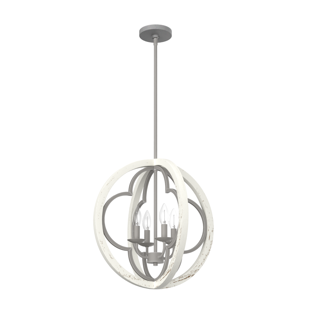 Hunter Gablecrest Painted Concrete and Rustic White 4 Light Pendant Ceiling Light Fixture