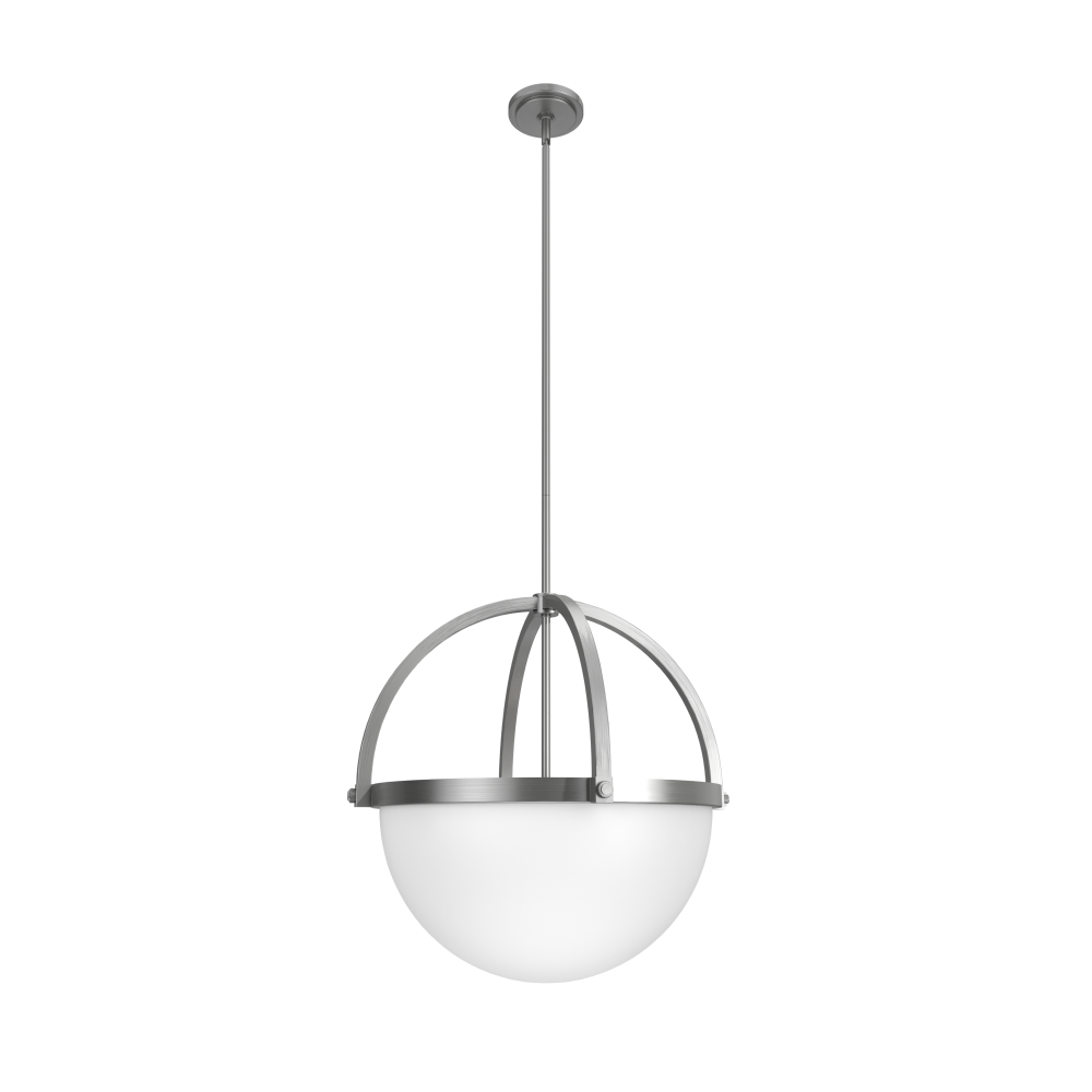 Hunter Wedgefield Brushed Nickel with Frosted Cased White Glass 4 Light Pendant Ceiling Light