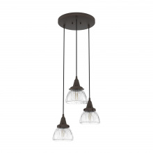 Hunter 19183 - Hunter Cypress Grove Onyx Bengal with Clear Holophane Glass 3 Light Pendant Cluster Ceiling Light