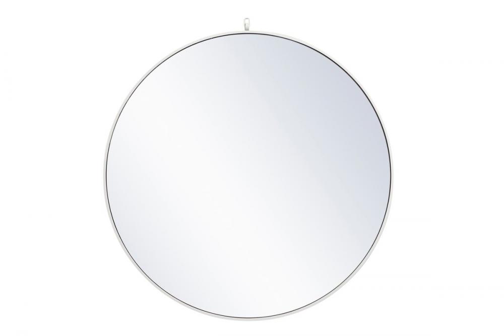 Metal Frame Round Mirror with Decorative Hook 42 Inch in White