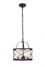 Elegant LD5013D16DCB - Wren Collection Pendant D15.8 H17.3 Lt:3 Dark Copper Brown and frosted white Finish