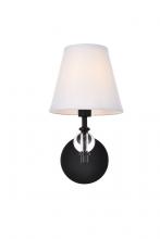 Elegant LD7021W6BK - Bethany 1 light bath sconce in black with white fabric shade