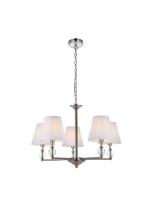 Elegant LD7024D25SN - Bethany 5 lights pendant in satin nickel with white fabric shade