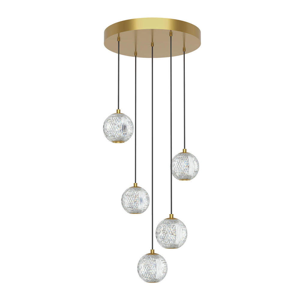 Marni 5 Head Natural Brass LED Multi Pendant