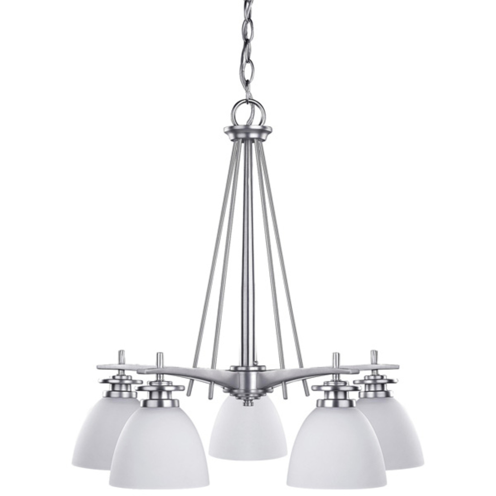 New Yorker, 5 Lt Chandelier, Flat Opal Glass, 100W Type A, 21" W x 21 1/2" H