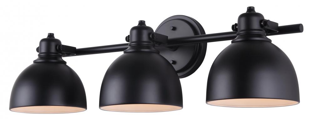 Polo 25 in. 3 Light Matte Black Vanity with Black Metal Shade