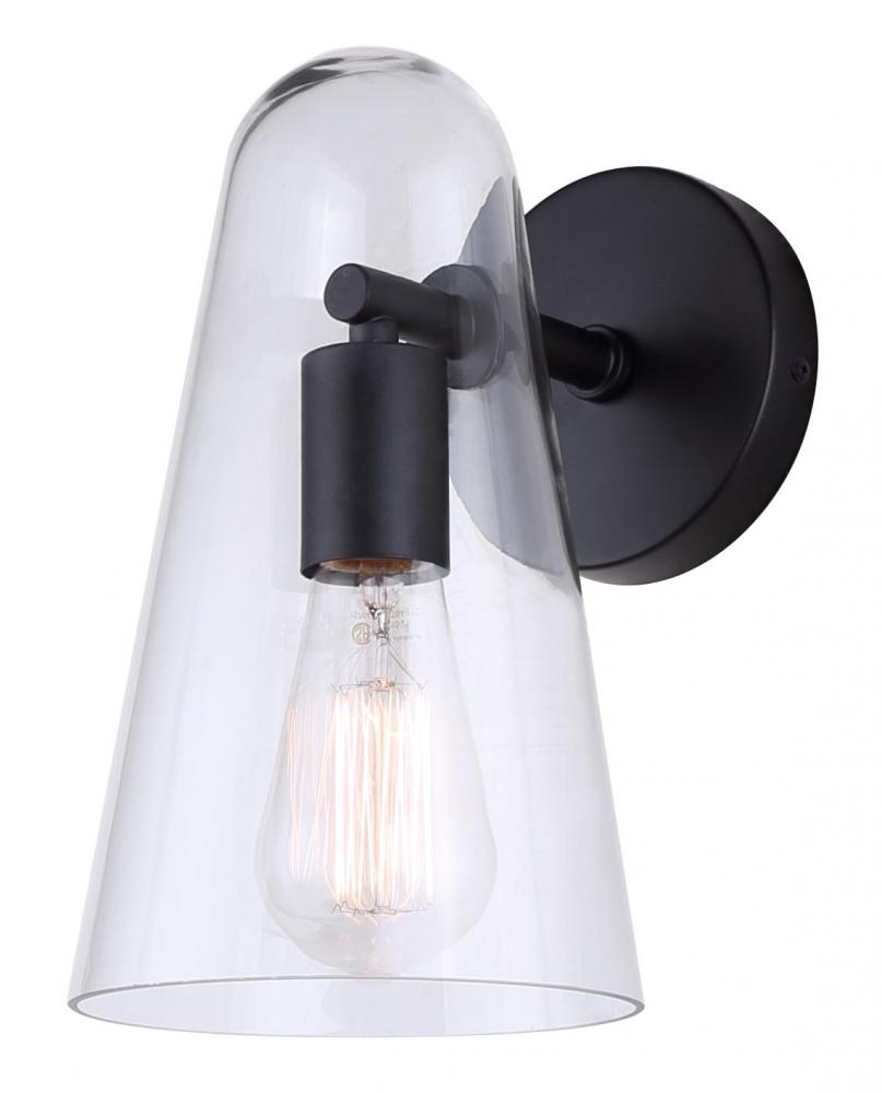 LUISA 5.88 in. 1 Light Black Sconce with Clear Glass Shade