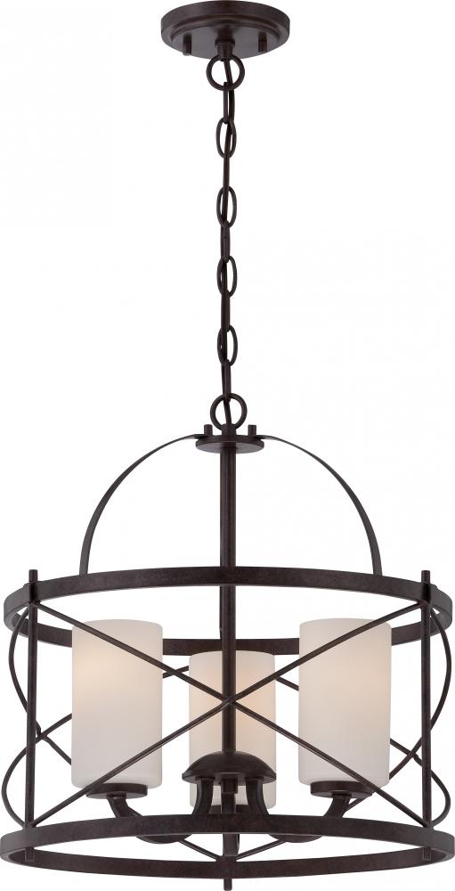 Ginger - 3 Light Pendant with Satin White Glass - Old Bronze Finish