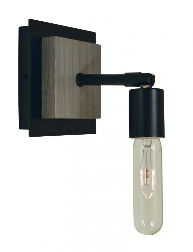 1-Light Matte Black With Grey Oak Accents Loft Sconce