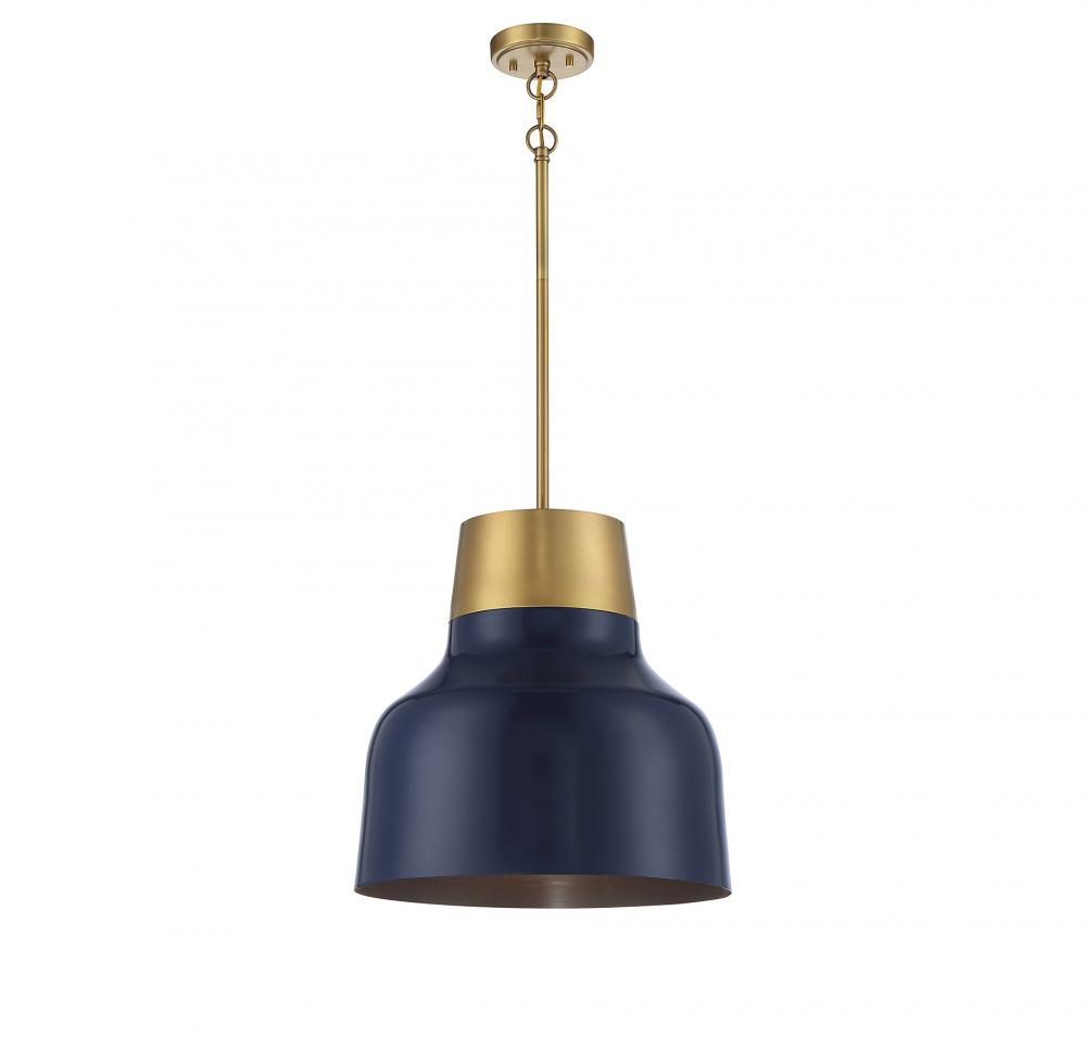 navy and brass pendant light