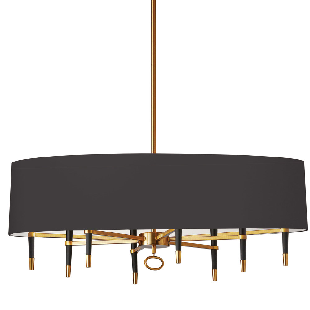 8 Light Incandescent Horizontal Chandelier, Vintage Bronze, Black Shade