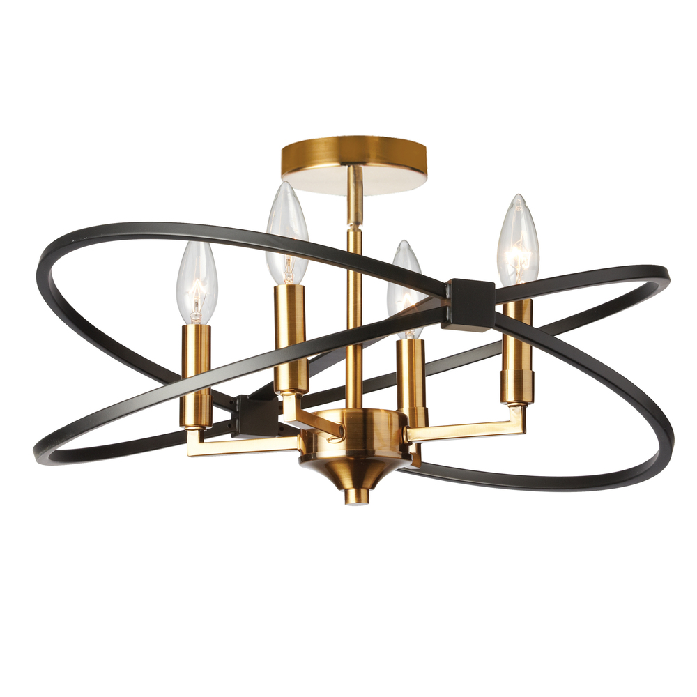 4 Light Incandescent Semi Flush, Vintage Bronze and Matte Black Finish