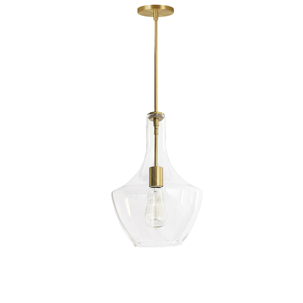 1 Light Incandescent Pendant, Aged Brass with Clear Glass