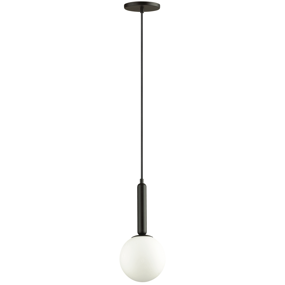 1 Light Incandescent Pendant, Matte Black with White Glass