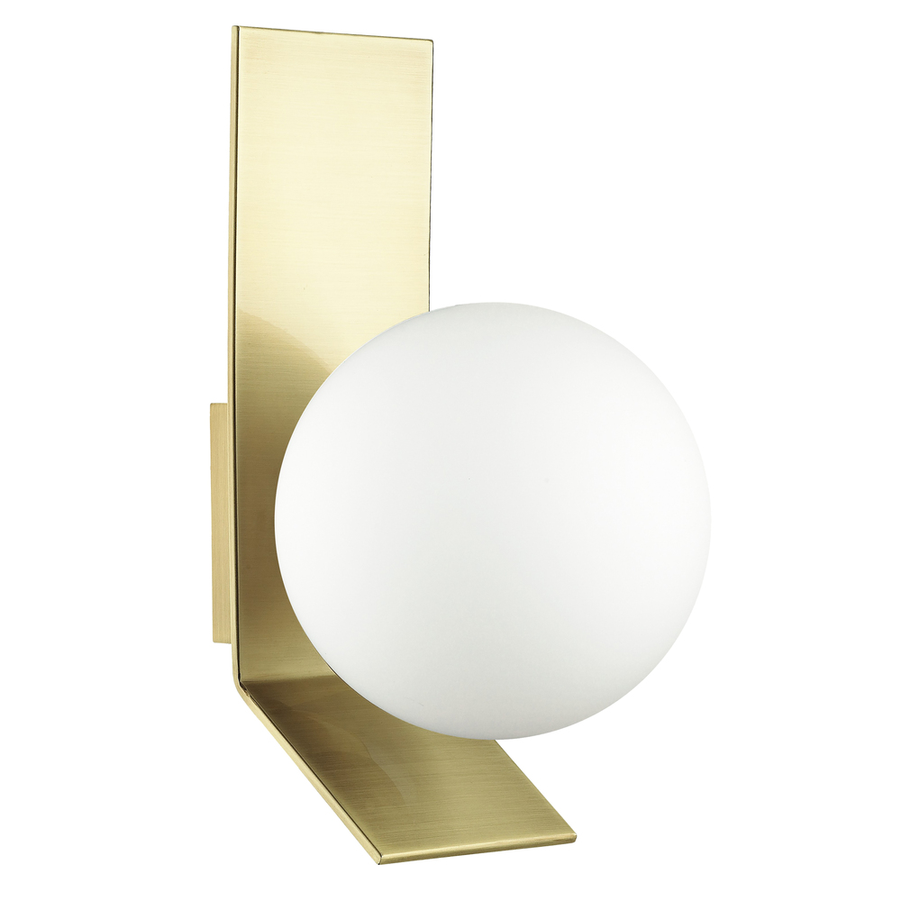 1 Light Halogen Wall Sconce, Aged Brass w/ Opal White Glass