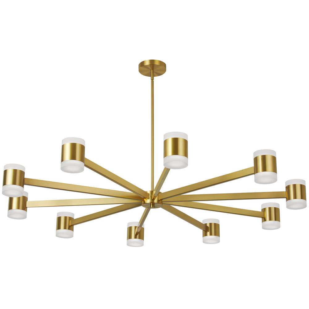 140W Chandelier, Aged Brass w/ Frosted Acrylic Diffuser